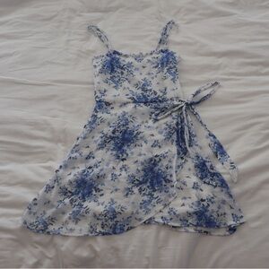 Blue Floral Mini Wrap Dress